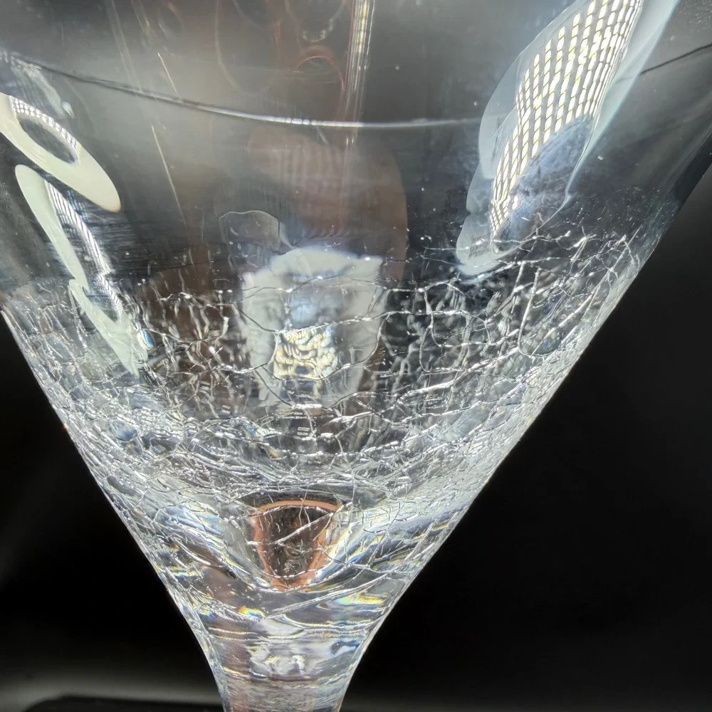Pier 1 Crackle Glass Martini Glass Clear Barware Single Cup Stemware 7 Inch